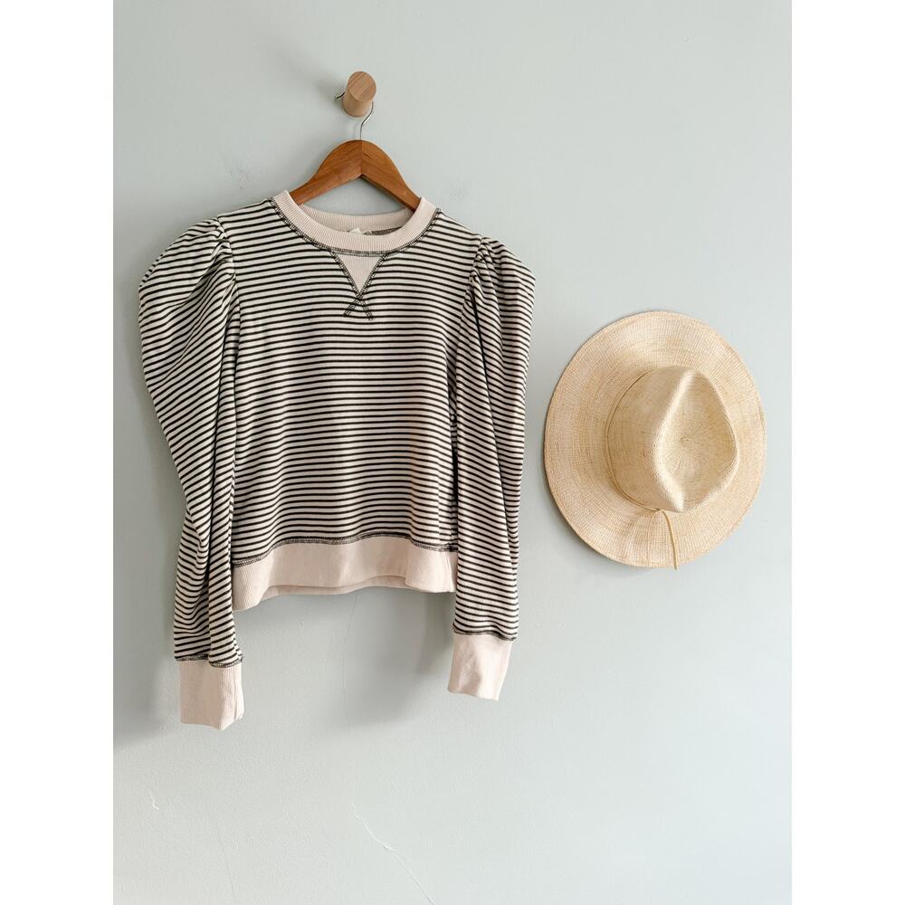 By the River | Striped Contrast Puff Sleeve Sweatshirt | Sz S